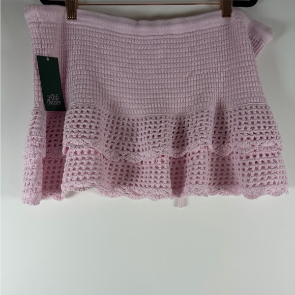 Wild Fable Skirt Women’s Crochet Knit Tiered Mini Drawstring Cotton XL Pink - Picture 5 of 9